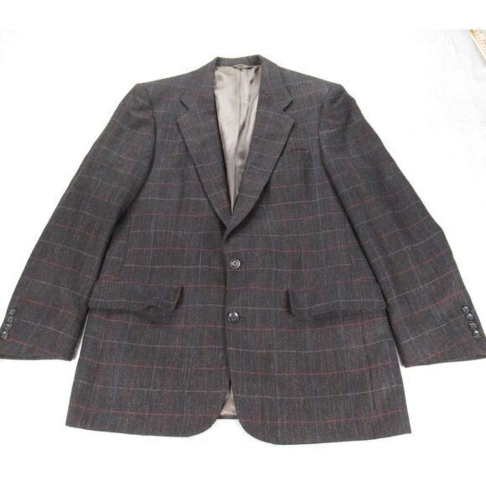 Christian Dior Wool Blazer Mens 42R‎ Gray Check Sport Coat 2 Button Single Vent